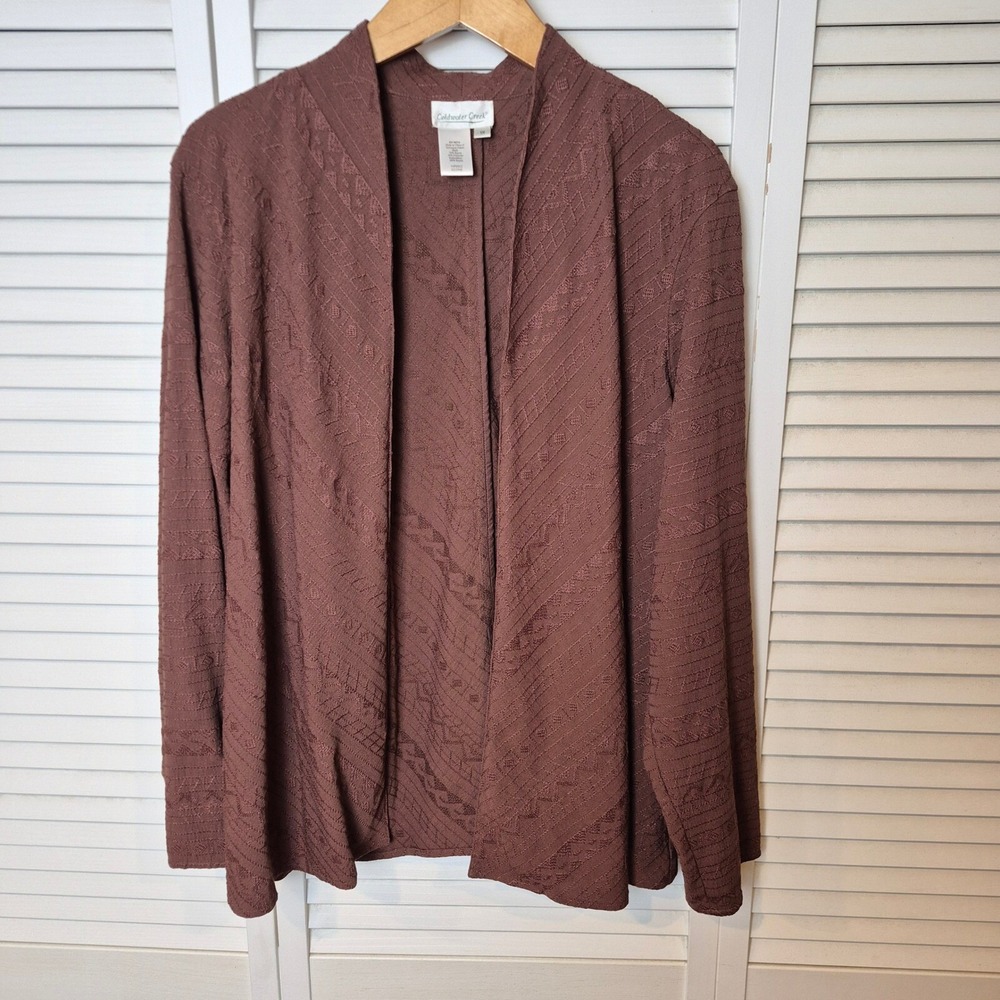 Coldwater Creek‎ Embroidered Open Front Cardigan Duster Jacket 1X Plus Brown